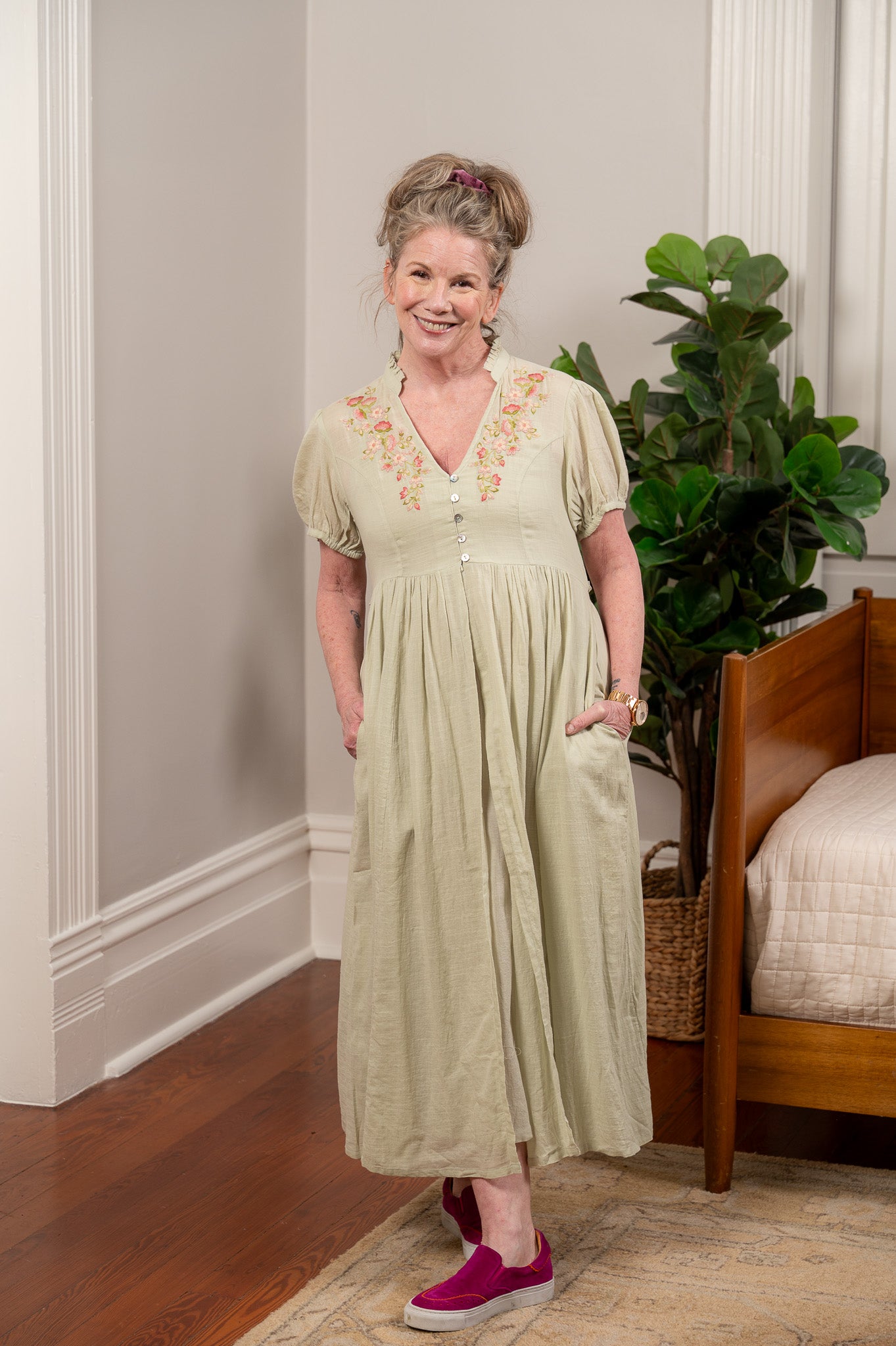 April Cornell Women's Sage Green Cotton Dress, XS