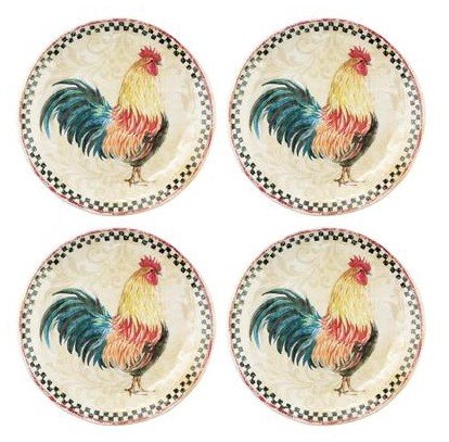 Country Rooster Melamine 6" Appetizer Plates, Set of 4