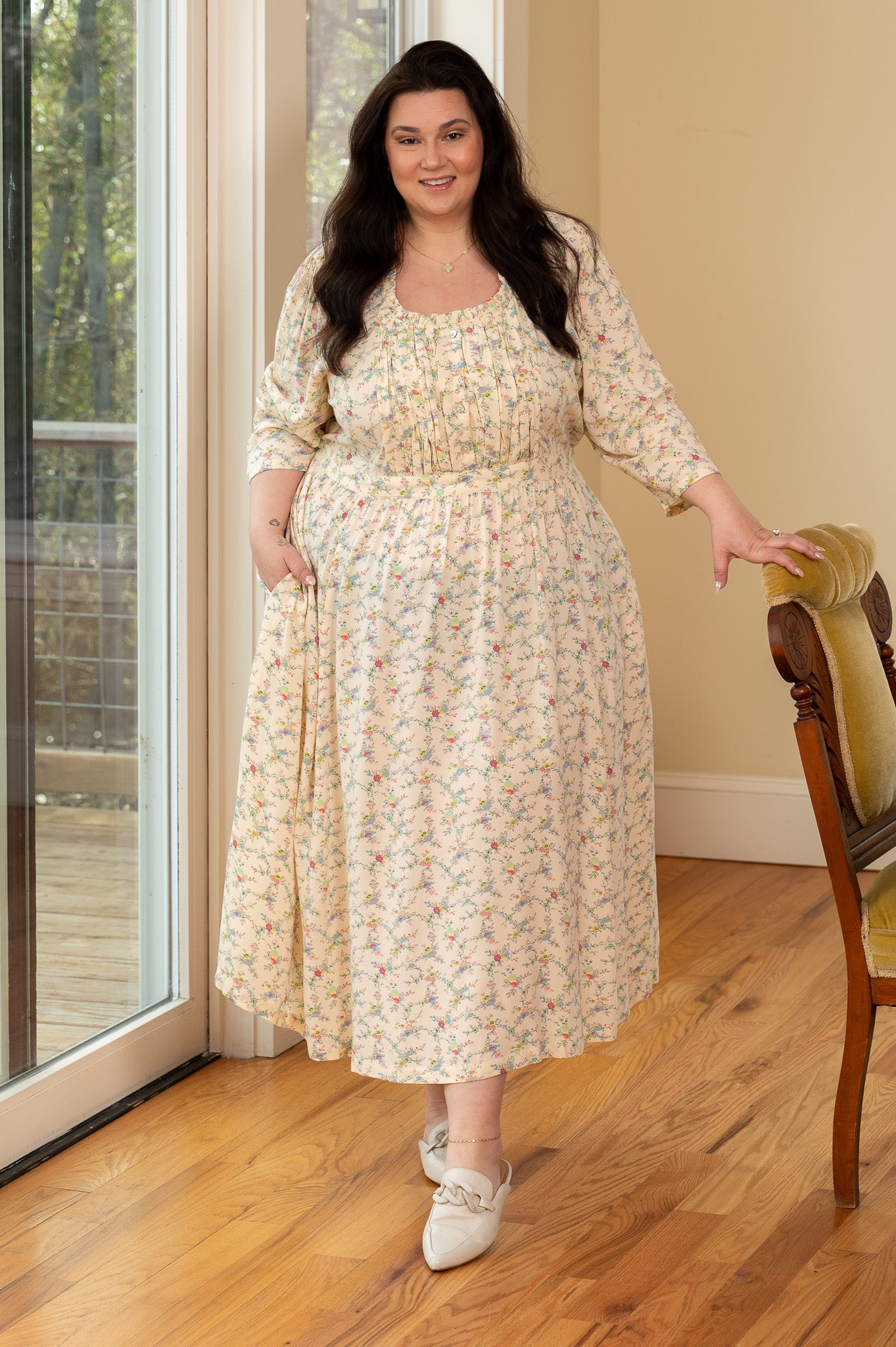 samantha modern dress April Cornell Women's Pintuck Pleated Dress, 2X, pinks, blues, and greens