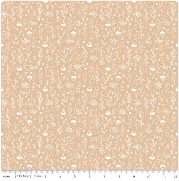 Evening on the Prairie Silhouette Floral Beige, Fabric by the Yard