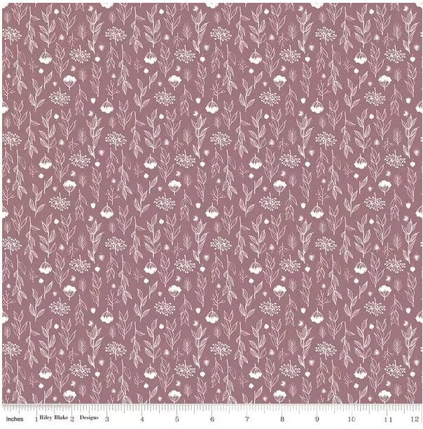 Evening on the Prairie Silhouette Floral Heather, Fabric by the Yard