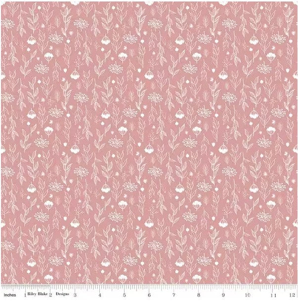 Evening on the Prairie Silhouette Floral Pink, Fabric by the Yard