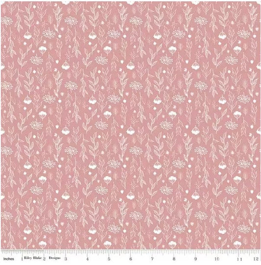 Evening on the Prairie Silhouette Floral Pink, Fabric by the Yard
