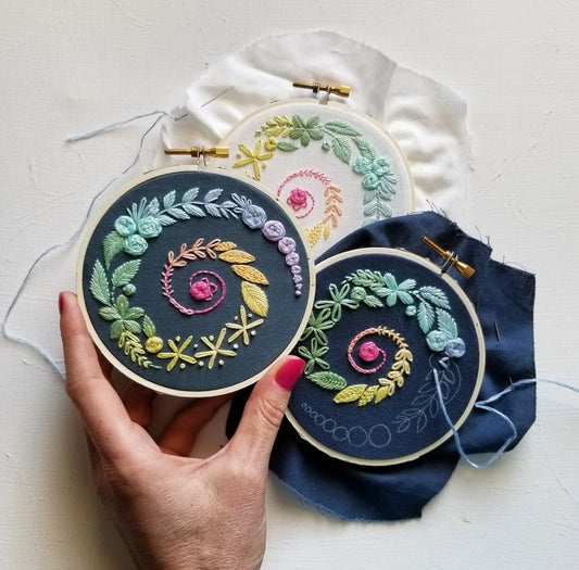 Spiral Garland Beginner's Hand Embroidery Kit in Navy