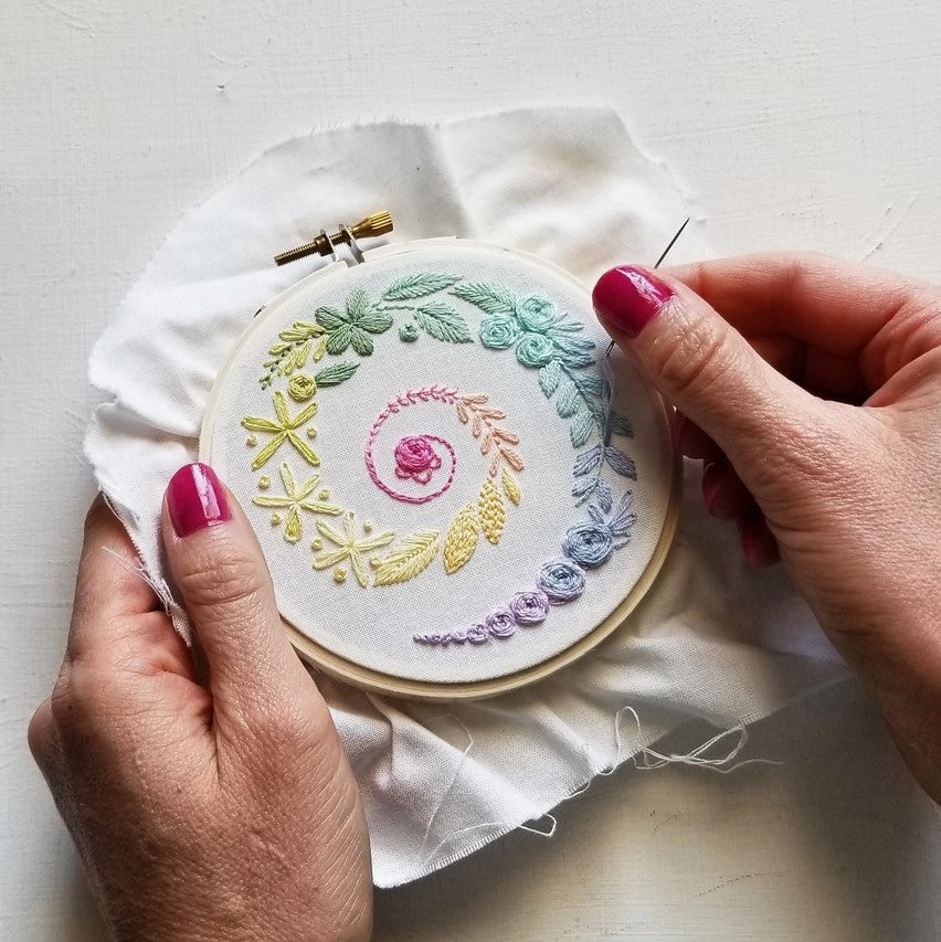 Spiral Garland Beginner's Hand Embroidery Kit in White