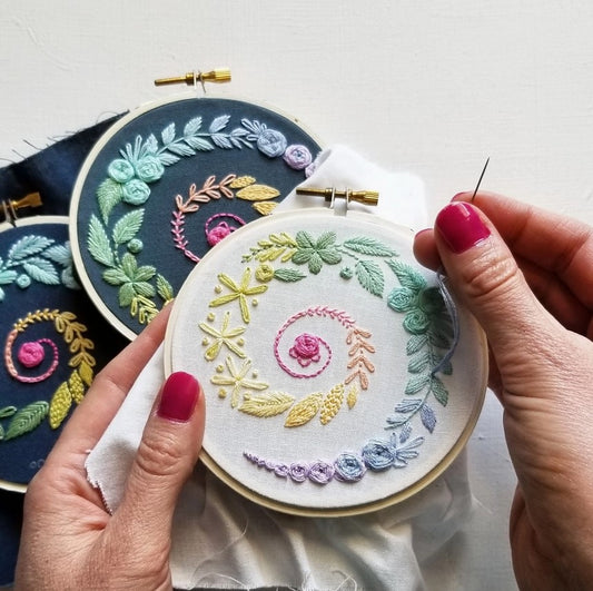 Spiral Garland Beginner's Hand Embroidery Kit in White