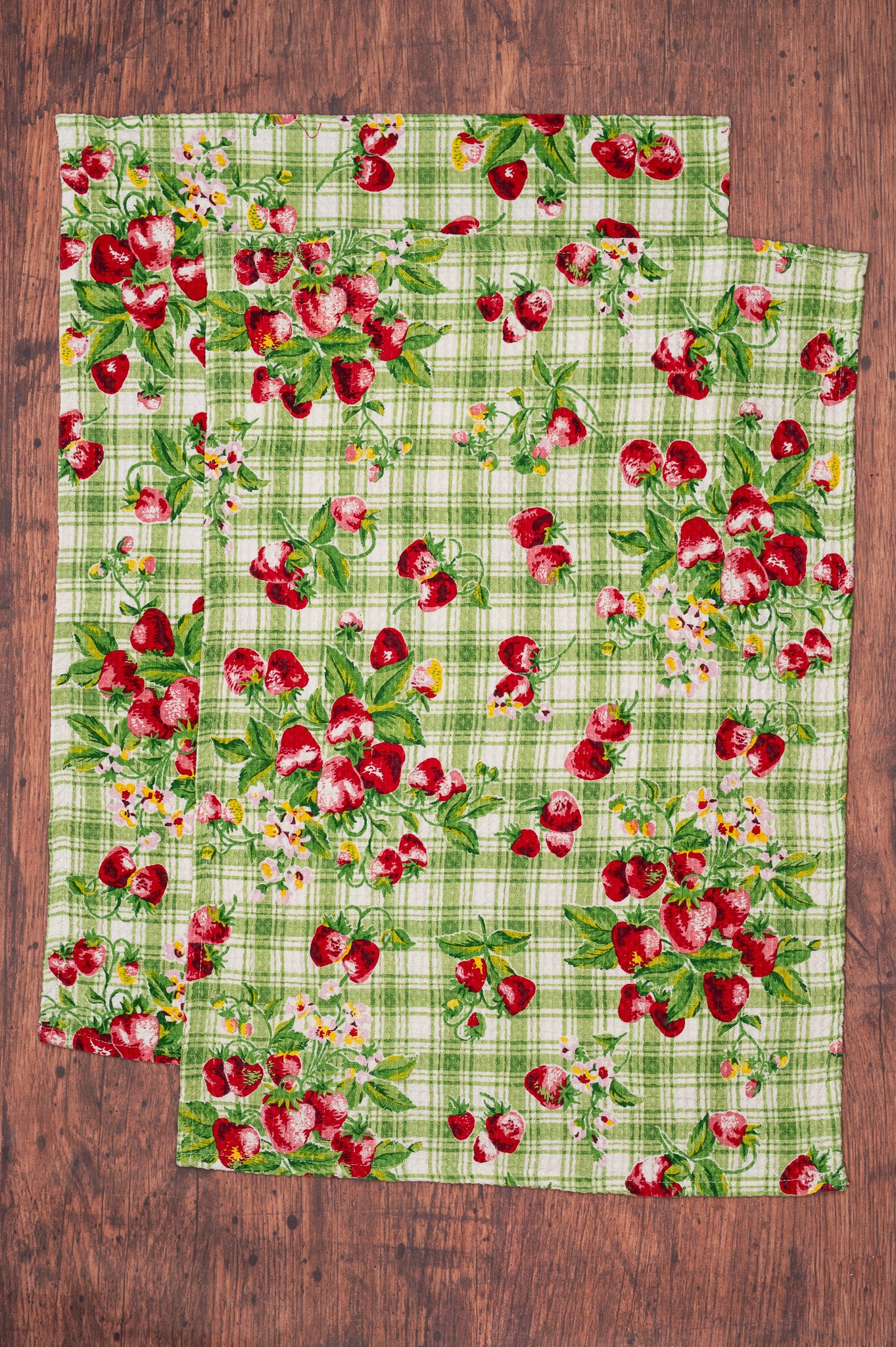 Strawberry Gingham Tea Towels, Set of 2