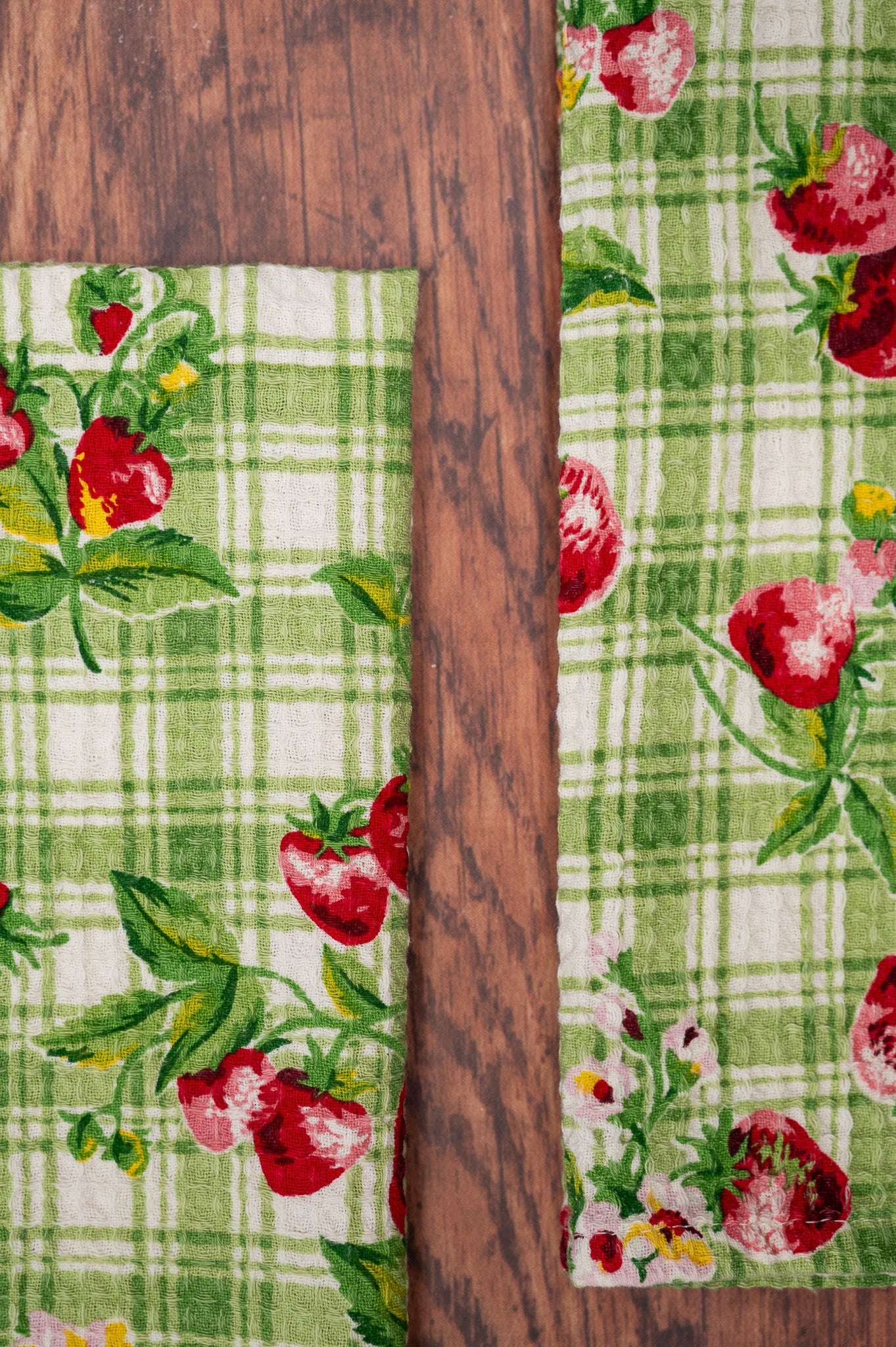 Strawberry Gingham Tea Towels, Set of 2