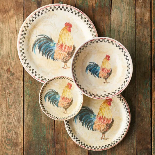 Country Rooster Melamine 8" Bowls, Set of 6