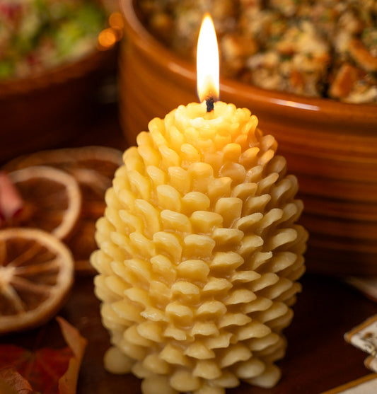 Large Pinecone Shaped Beeswax Candle