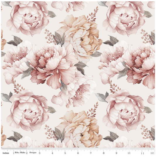 Daybreak on the Prairie 107/108" Wide Back Peonies Cream