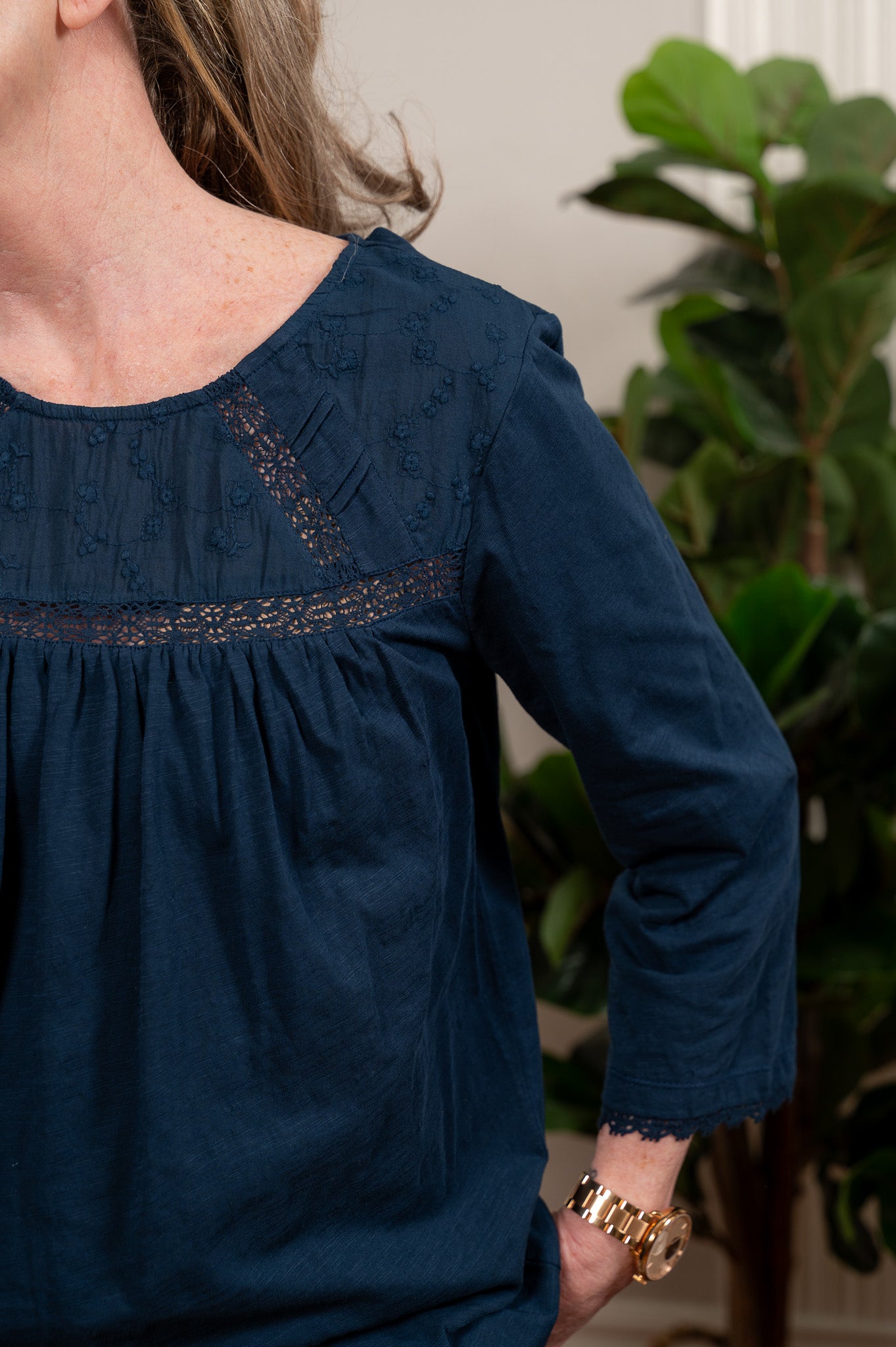 The Whisper Lace Tee in Navy