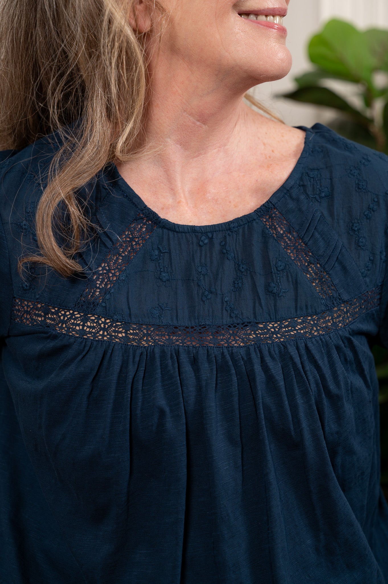 The Whisper Lace Tee in Navy