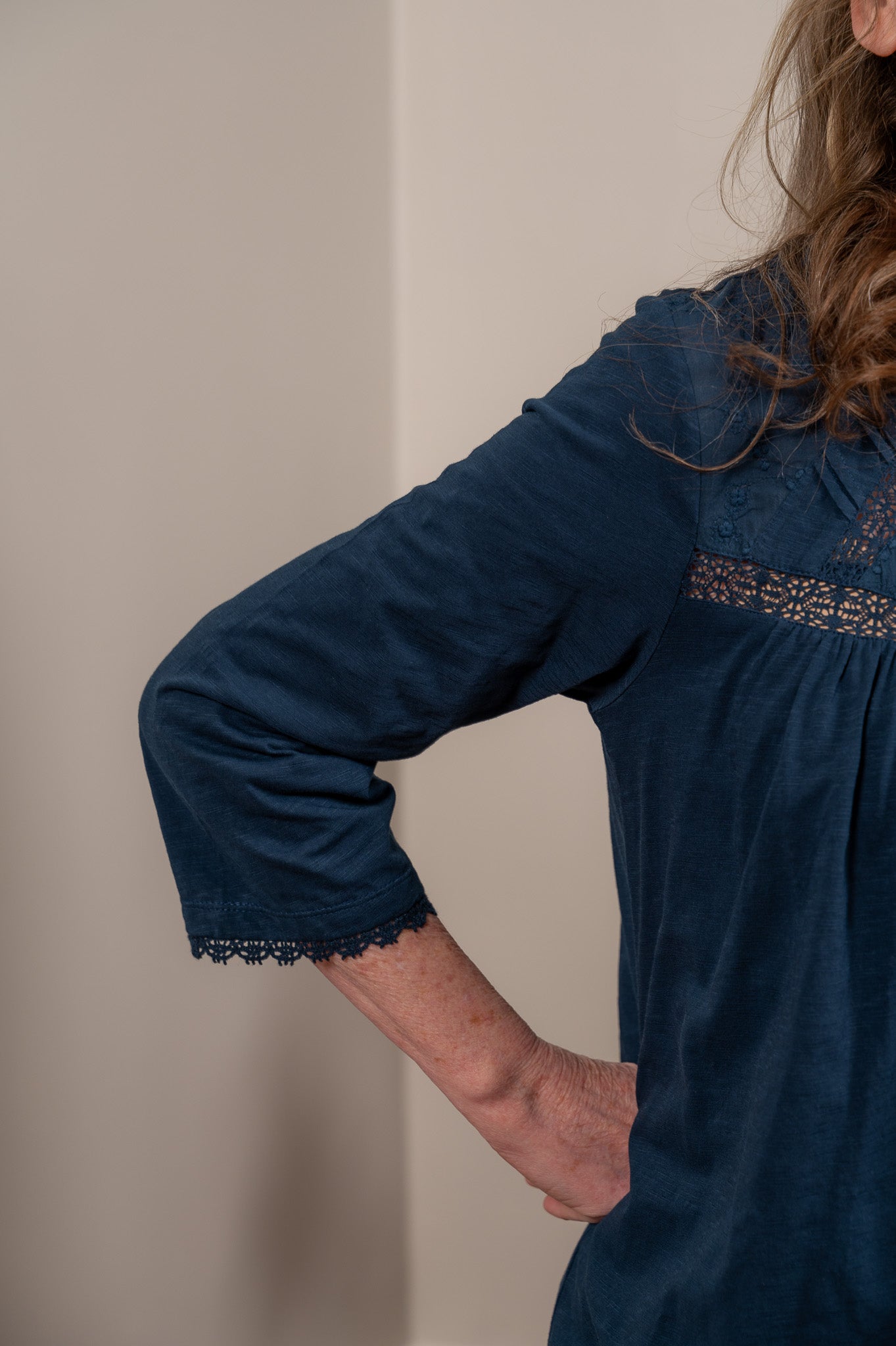 The Whisper Lace Tee in Navy