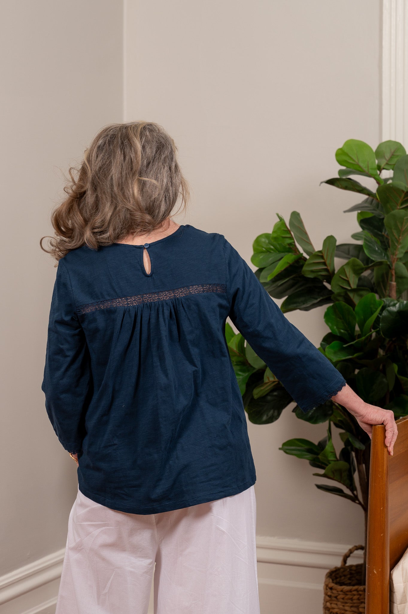 The Whisper Lace Tee in Navy