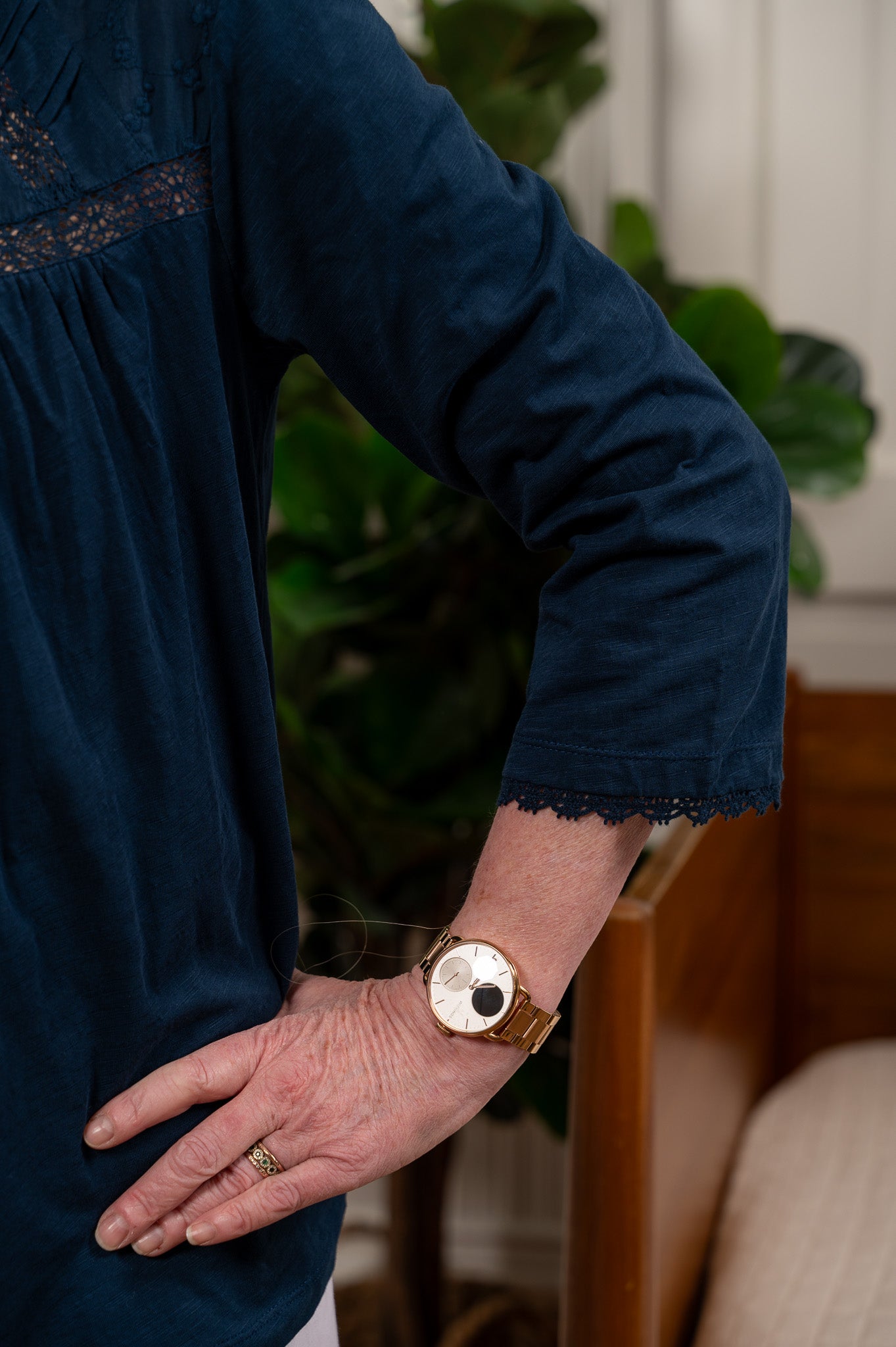 The Whisper Lace Tee in Navy