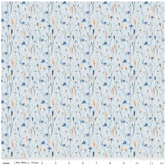 Daybreak on the Prairie Wildflowers Blue, Fabric by the Yard
