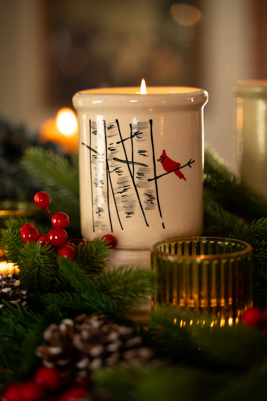 Winter Birch Candle Crock in Winterbark Pine