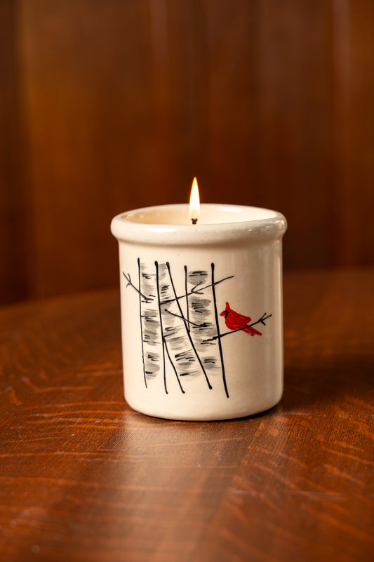 Winter Birch Candle Crock in Winterbark Pine