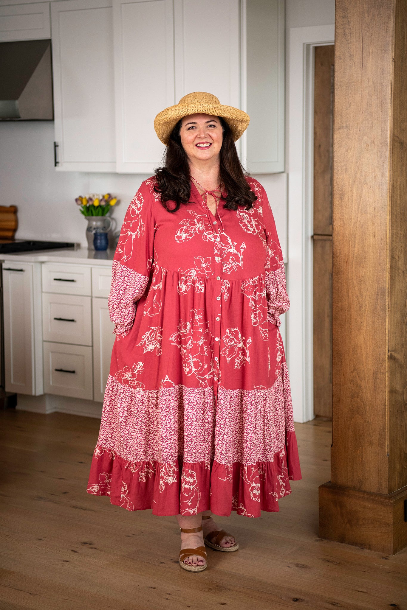 boho rose dress Blush Pink Floral Cotton Maxi Dress Long Puff Sleeve Boho Dress