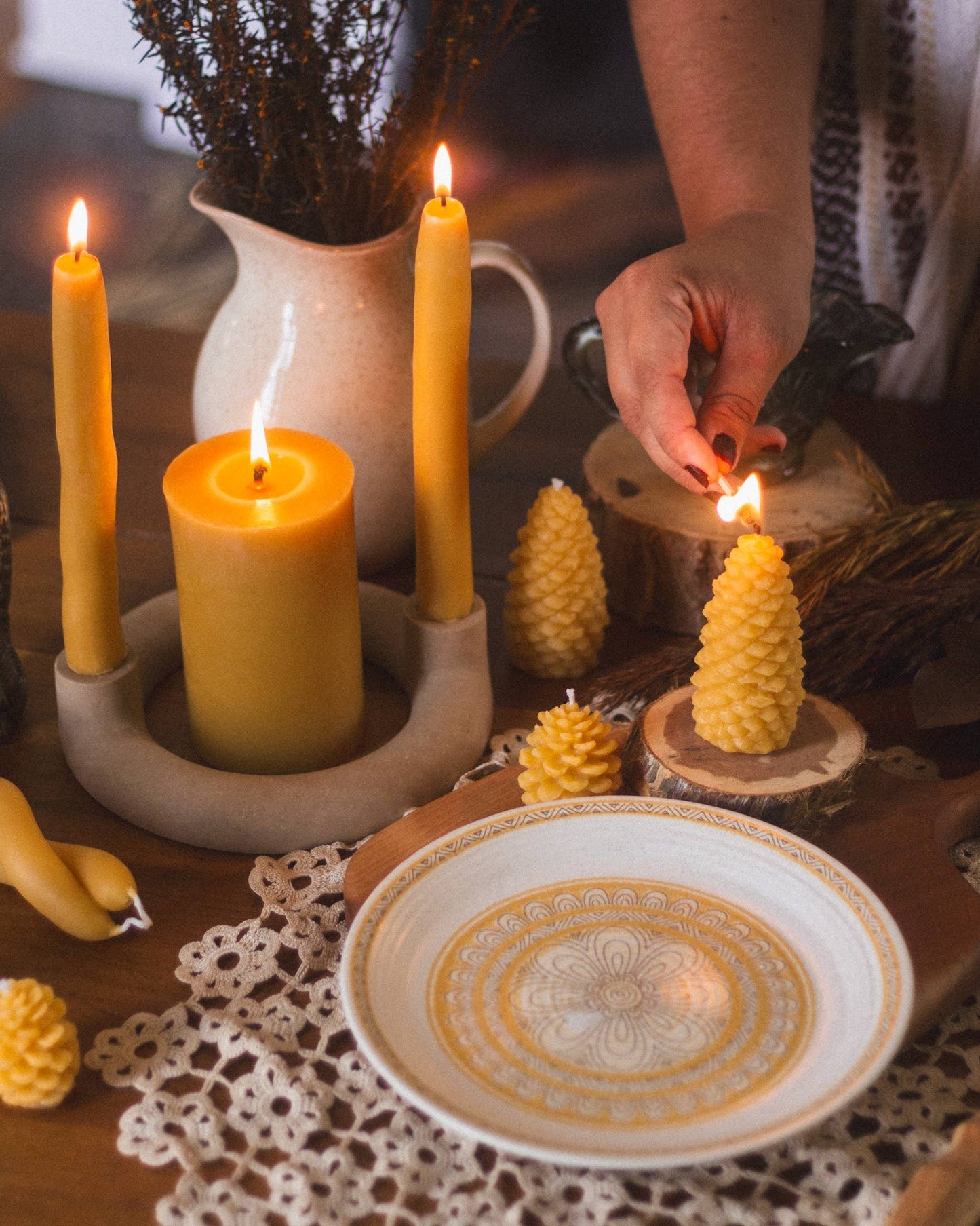 Small Pinecone Beeswax Candle