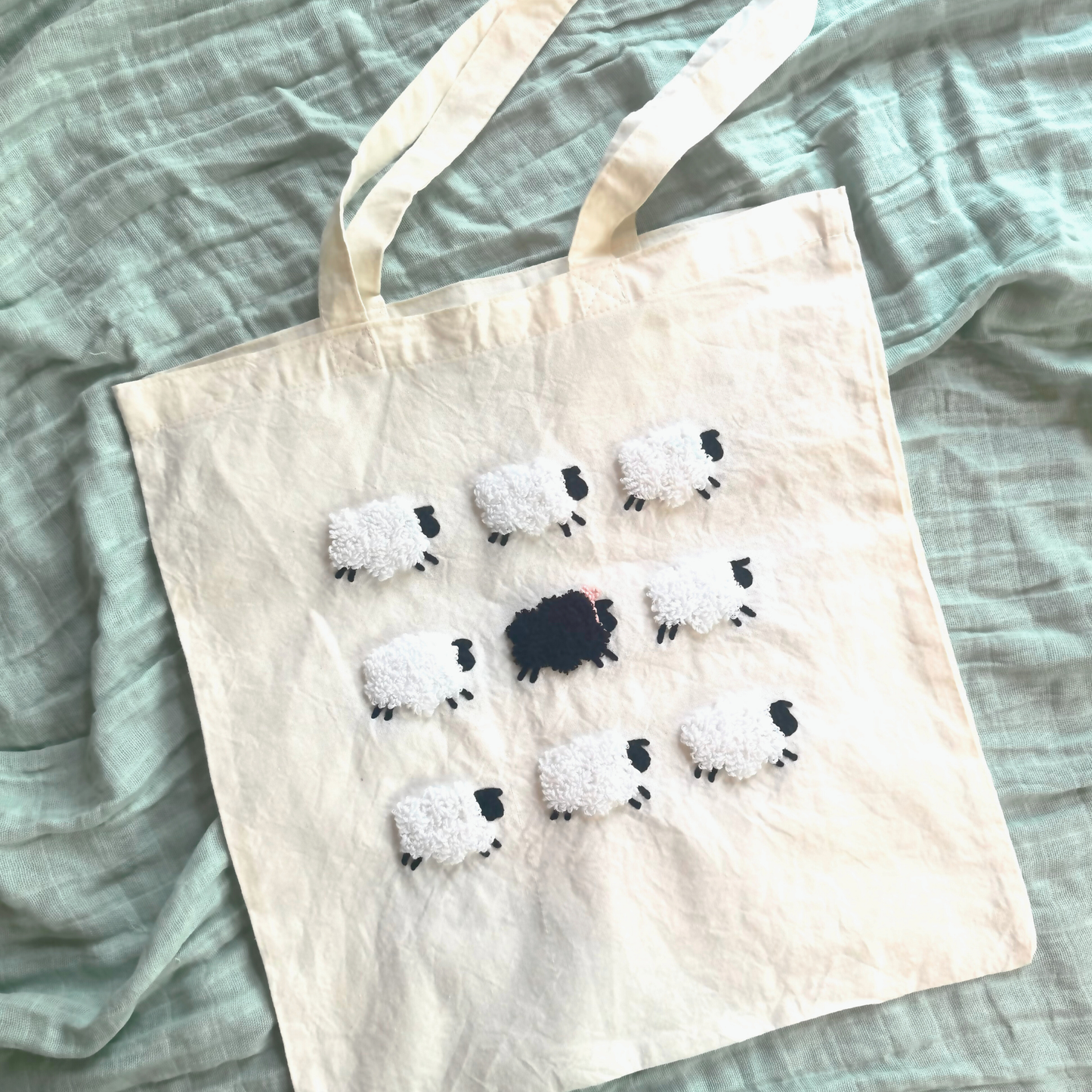 Baa-Baa Black Sheep Tote Bag -  Floss Punch Embroidery Kit