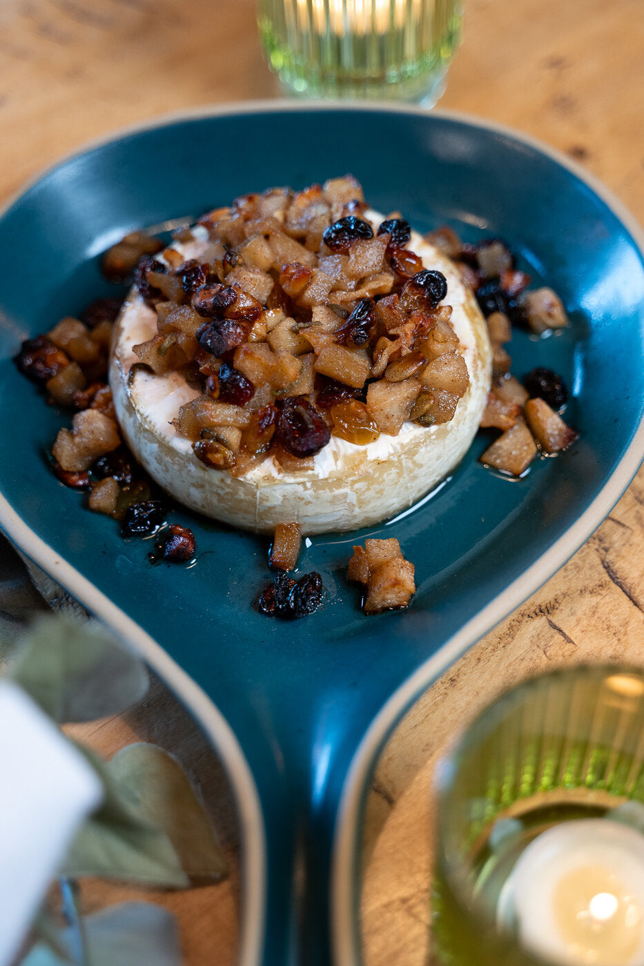 Baked brie with caramelized pear and sage