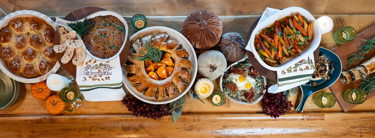 A Thanksgiving table spread with homemade sides