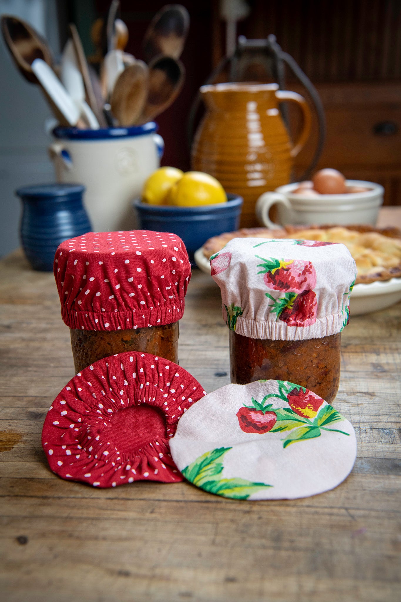Strawberry Fields Mason Jar Lid Covers, Set of 4
