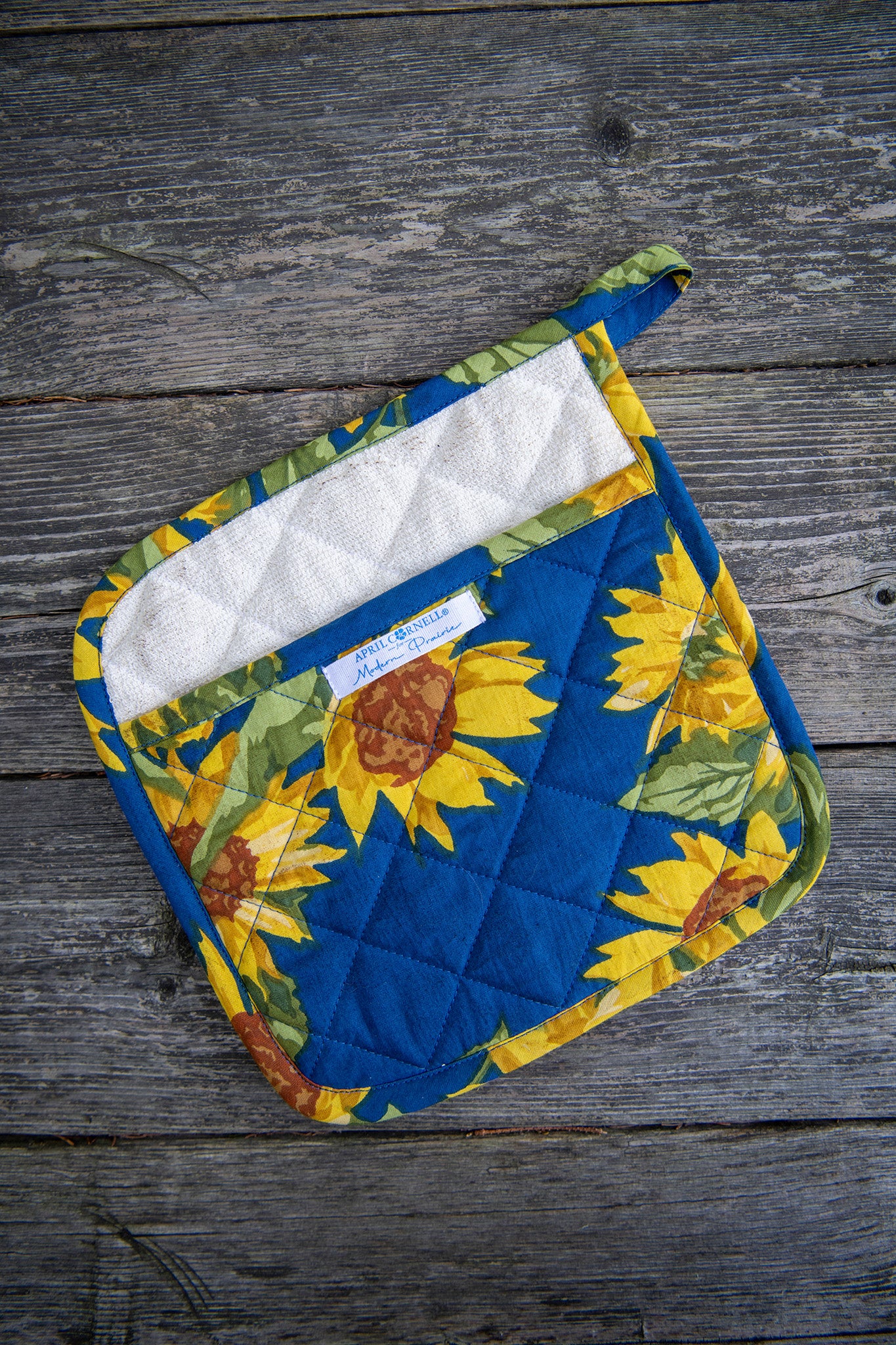 Sunflower Pocket Pot holder in Navy, Set of 2