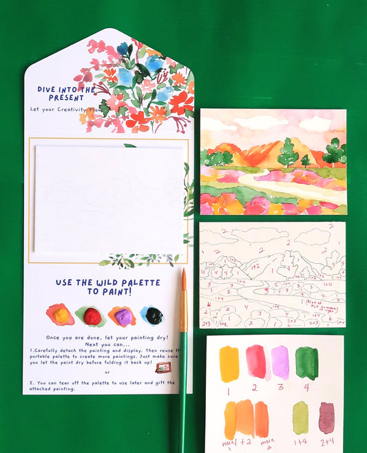 Floral Mountainside Paint-By-Number Watercolor Mini Kit