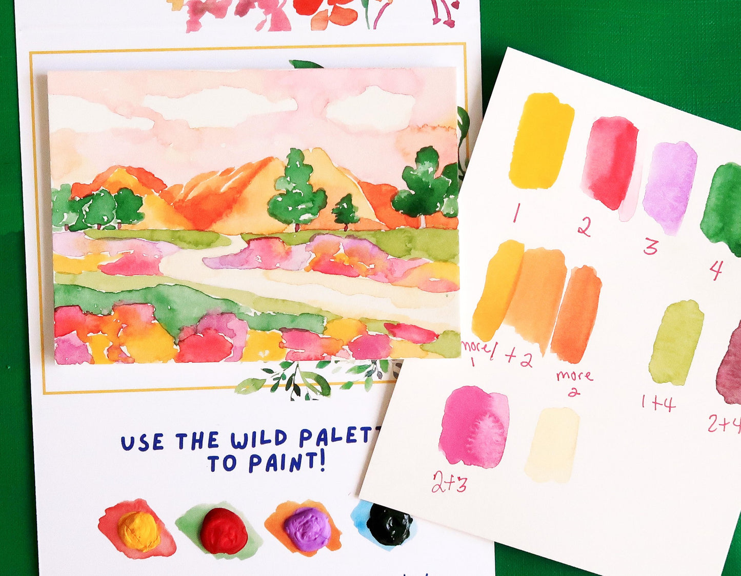 Floral Mountainside Paint-By-Number Watercolor Mini Kit