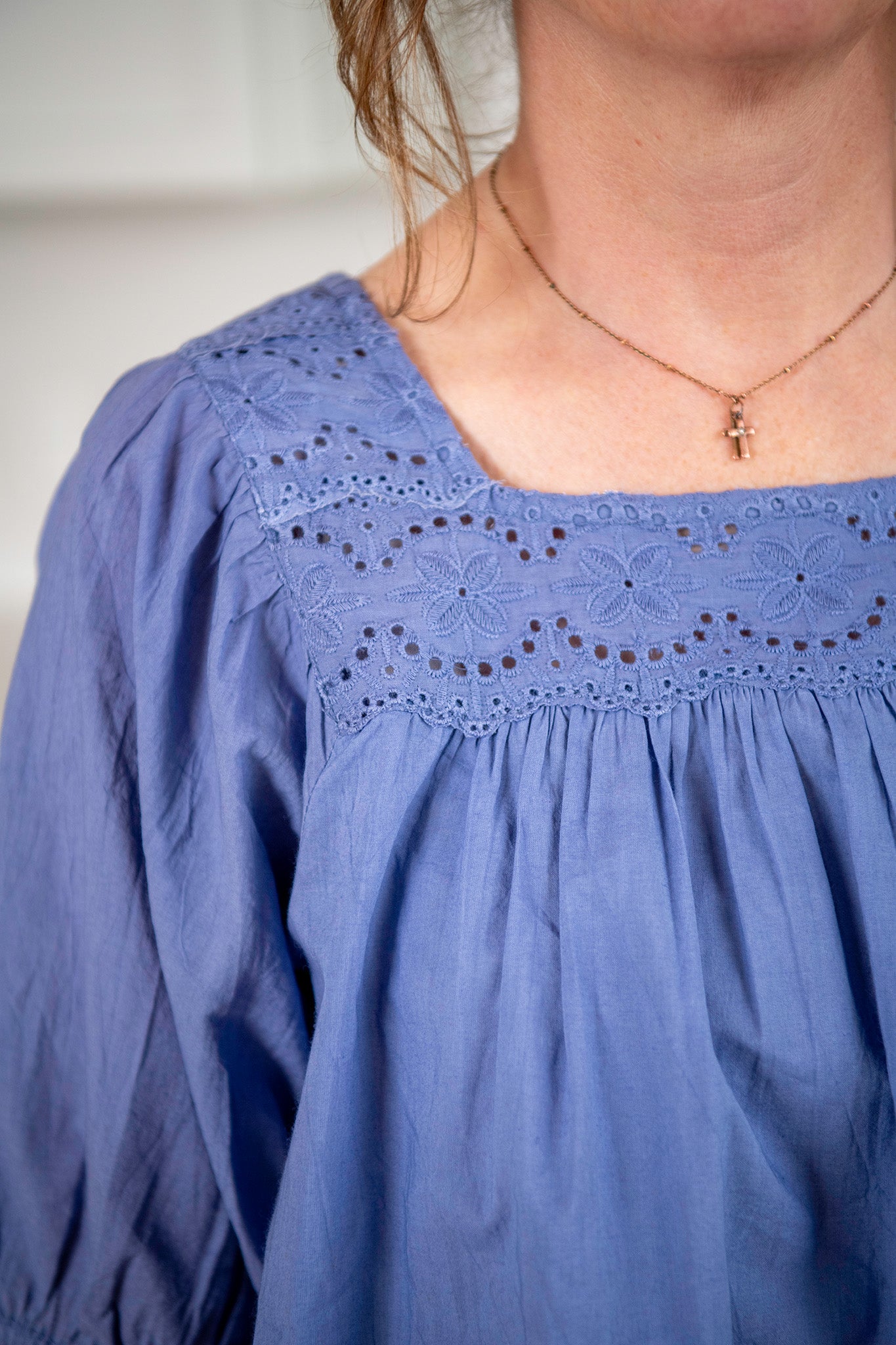 The Prairie Eyelet Blouse in Persimmon Blue