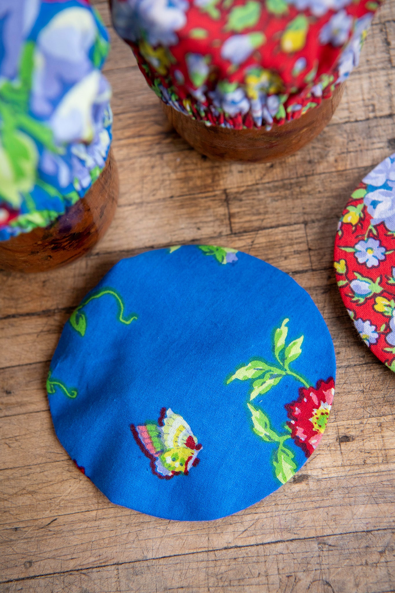 Primary Patchwork Mason Lid Covers, Set of 4