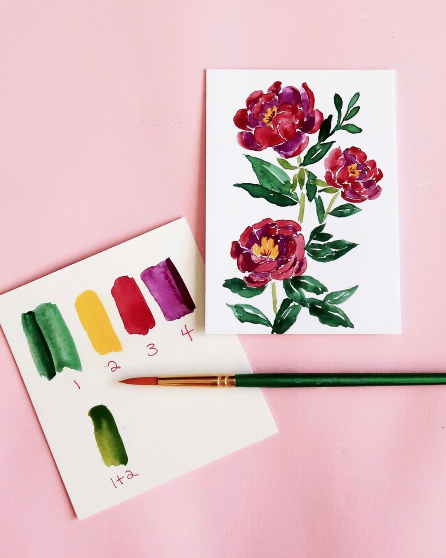 Peony Flower Paint-By-Number Watercolor Mini Kit