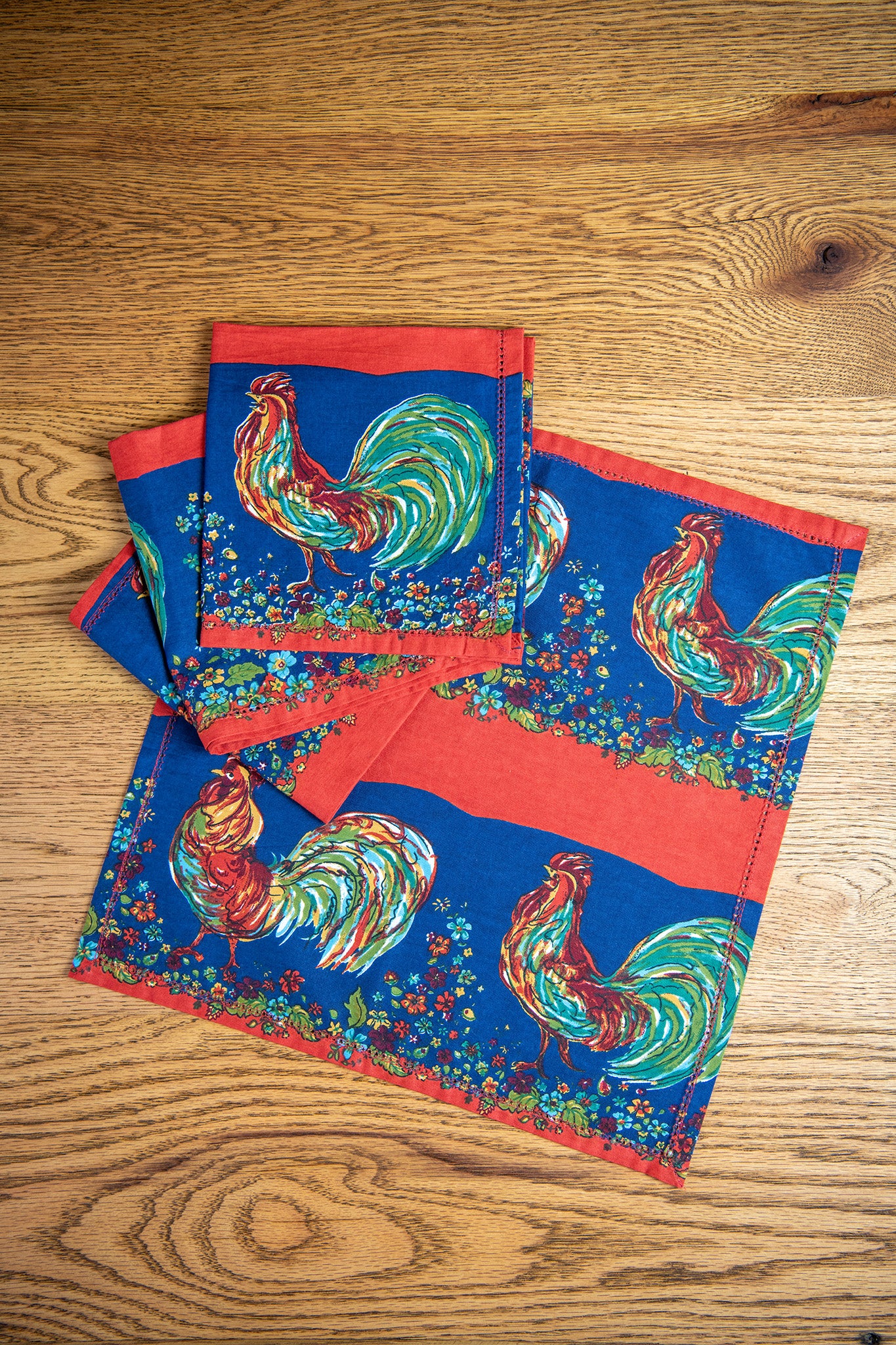 Blue Rooster Luncheon Napkins, Set of 4