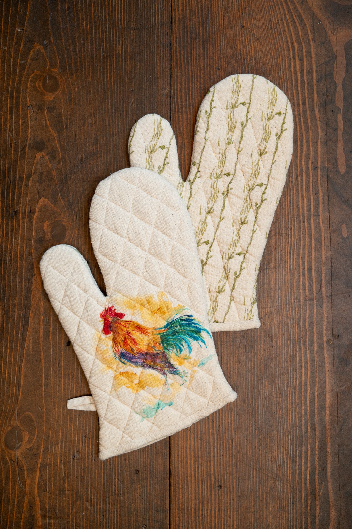 Rooster Watercolor Oven Mitt, Set of 2