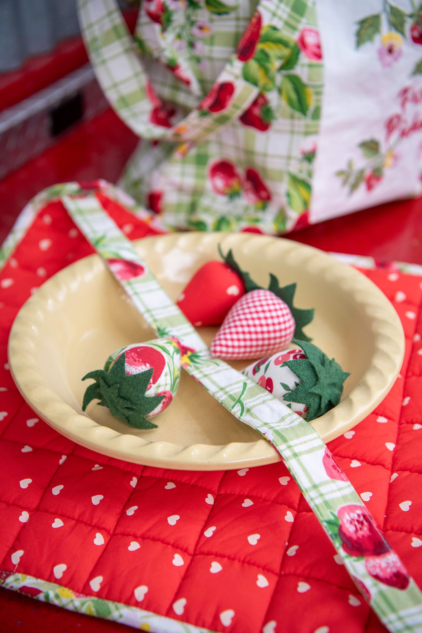 Strawberry Patchwork Pincushions, Set of 4