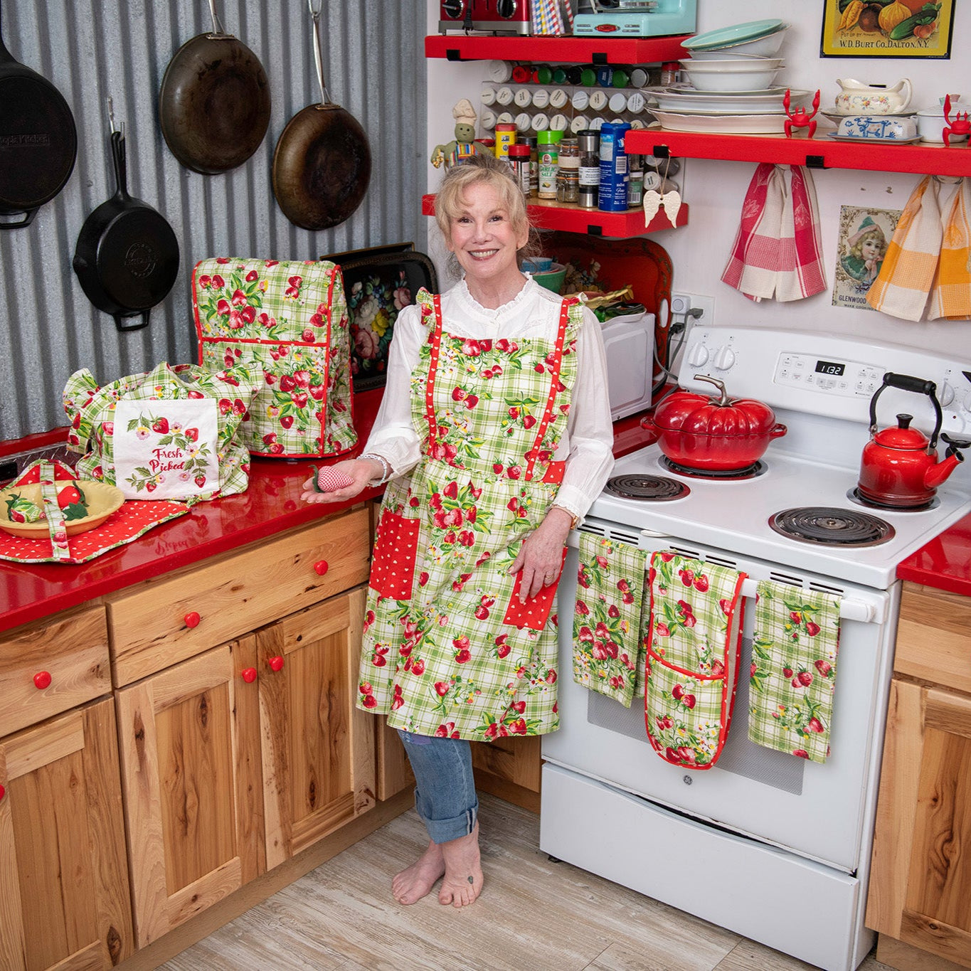 Strawberry Gingham Ruffle Apron