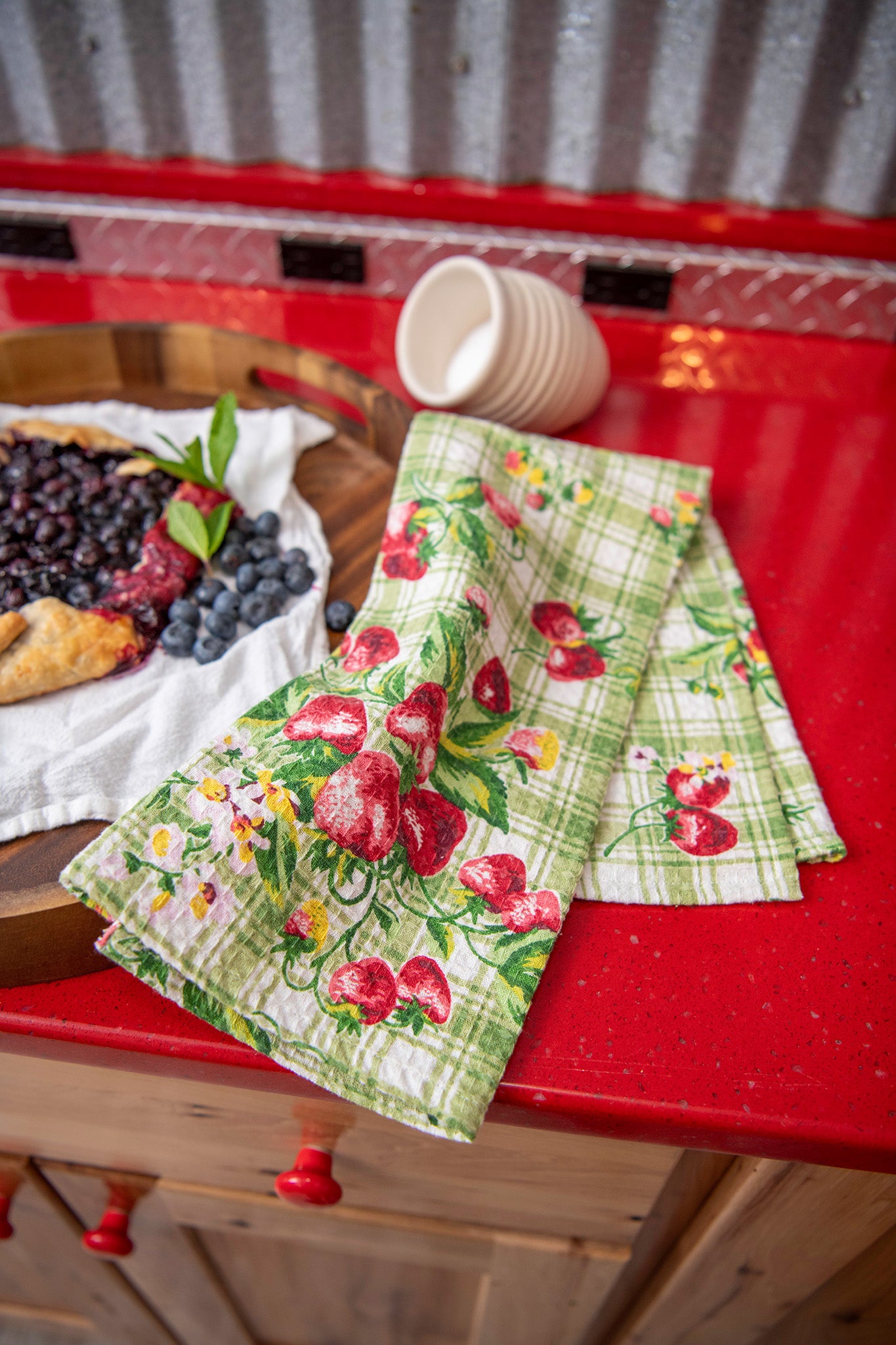 Strawberry Gingham Tea Towels, Set of 2