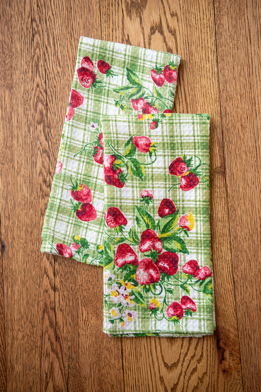 Strawberry Gingham Tea Towels, Set of 2