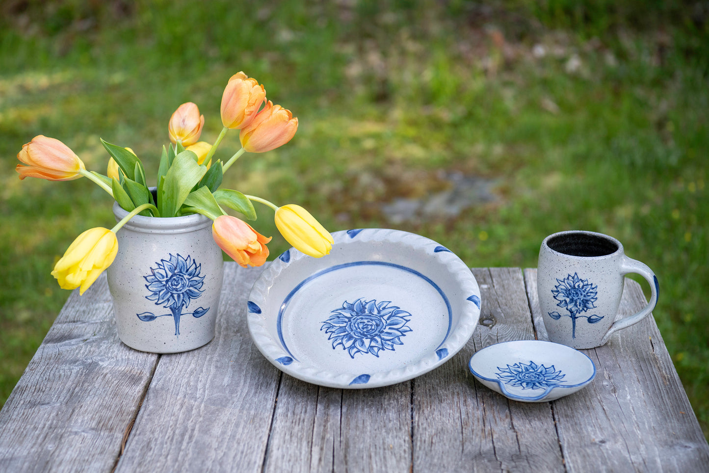 Here Comes the Sunflower Ceramic Pie Plate